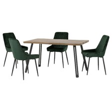 Quebec Wave Edge Dining Set with 4 Velvet Avery Chairs Green | Emerald Green