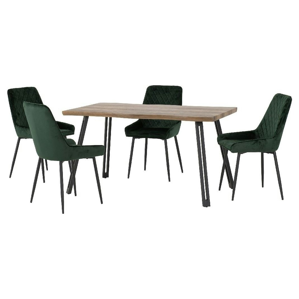 image 1 of Quebec Wave Edge Dining Set with 4 Velvet Avery Chairs Green | Emerald Green