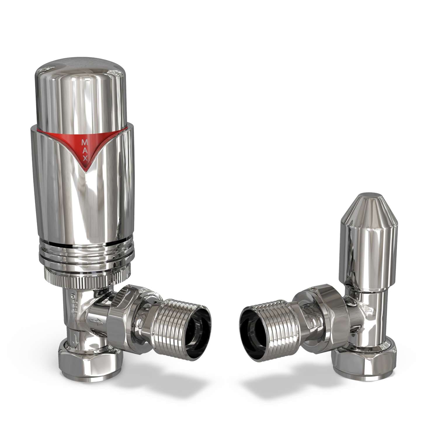 Derry Bold Thermostatic Radiator Valve & Lockshield Angled - Chrome - 10mm