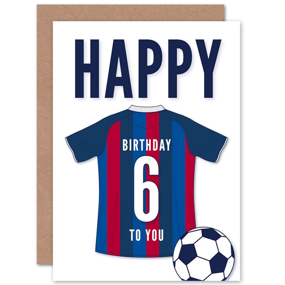 image 1 of Football Strip Kit Red Striped Top Age 6 Year Old Child Kids 6th Birthday Card