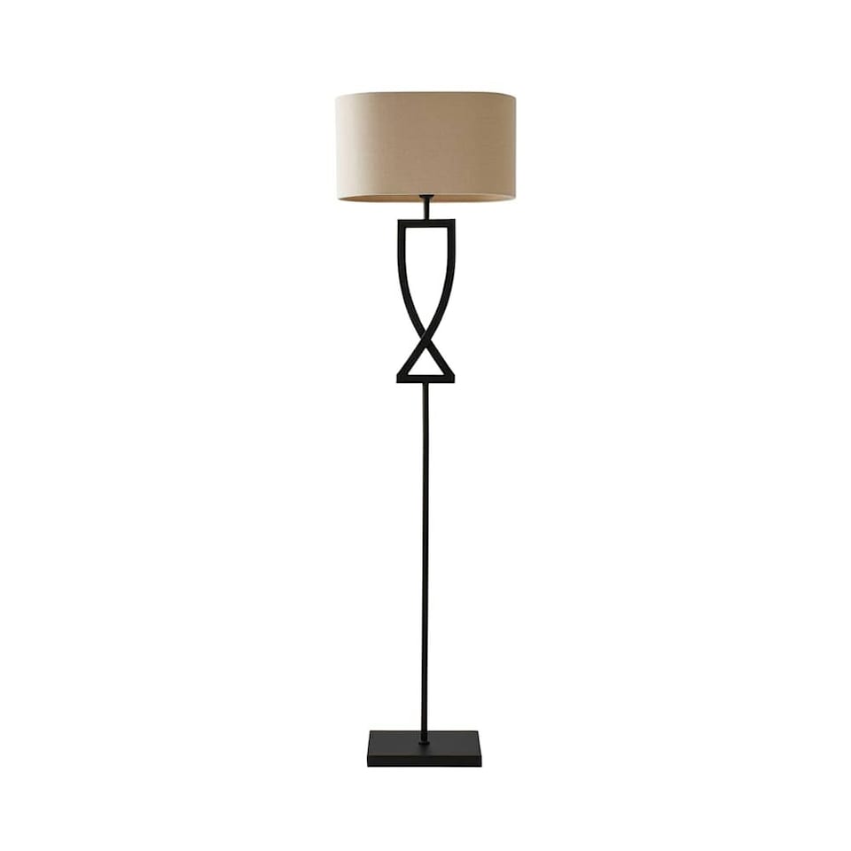 image 1 of ValueLights Katniss Large Black Metal Floor Lamp with an Oatmeal Fabric Oval Shade | Black | Cream