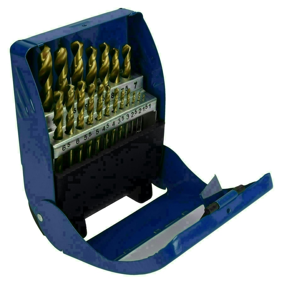 image 1 of Metric MM Sizes HSS + Titanium Coated Drill Drilling Bit Set 1mm - 10mm 19pc