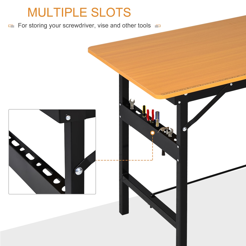 image 1 of HOMCOM Heavy Duty DIY Metal Garage Workbench Storage Drawer Table Wood Surface