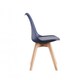 image 3 of Single Scandinavian Dining Chair with Leather Cushions Solid Wood Legs Blue