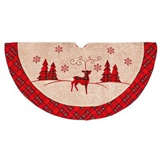 Premier Red Reindeer Plaid Tree Skirt 90cm