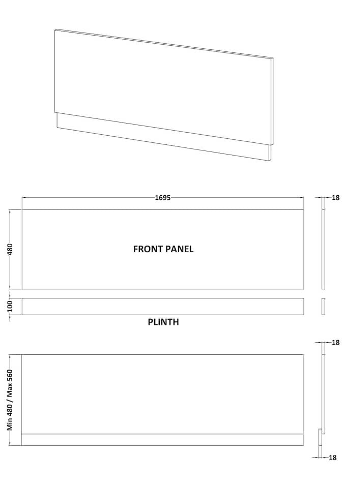 image 1 of Balterley 1700mm Front Bath Panel Matt Grey