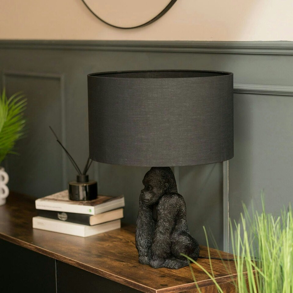 image 1 of ValueLights Gus Black Table Lamp Drum Natural Shade