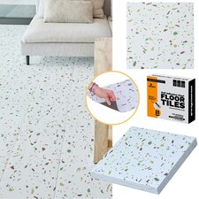 NOVECRAFTO Vinyl Floor Tiles Self Adhesive – 12x12in Peel and Stick Flooring for Kitchen, Bathroom & Living Room – White Terrazzo Look with Flecks White | 3.72 sqm