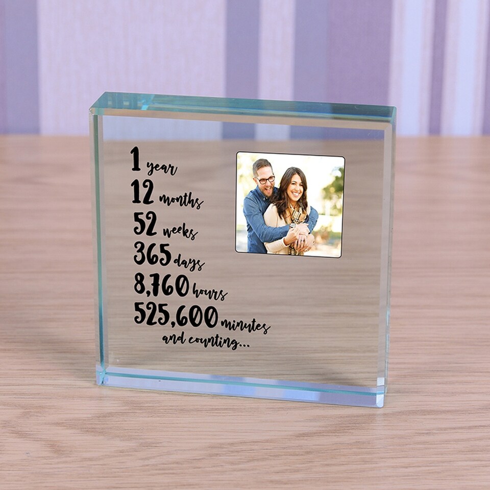 image 1 of Personalised 1 Year Anniversary Glass Token Couple Anniversary Gift