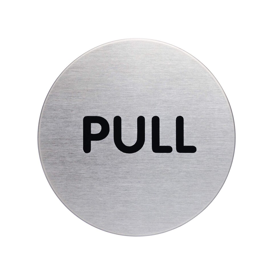 image 1 of Durable Adhesive Fire Door PULL Sign Symbol | Brushed Stainless Steel | 65mm | Silver