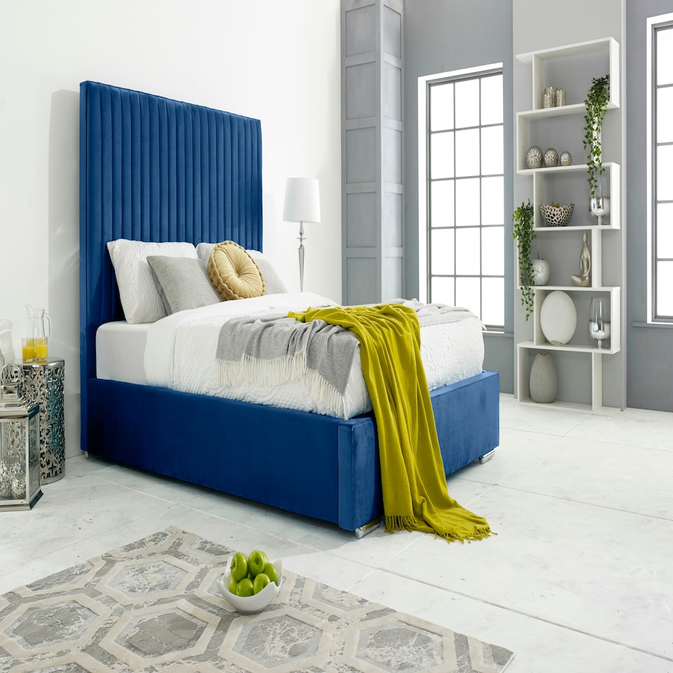 Merki Plush Single Bed Frame - Blue