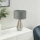 image 2 of ValueLights Jax Brushed Chrome Dimmable Touch Table Lamp with Grey Velvet Drum Shade & LED Bulb