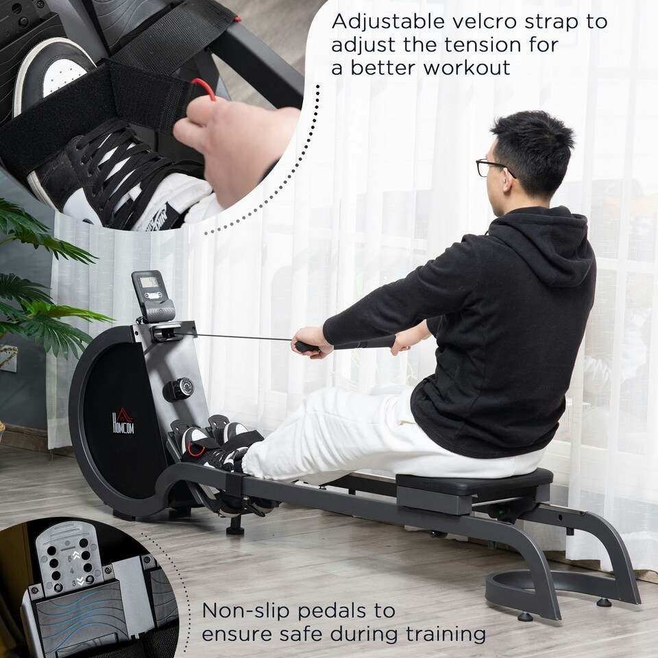 image 1 of HOMCOM Magnetic Foldable Rower w/ 16-Level Adjustable Resistance for Home, Gym