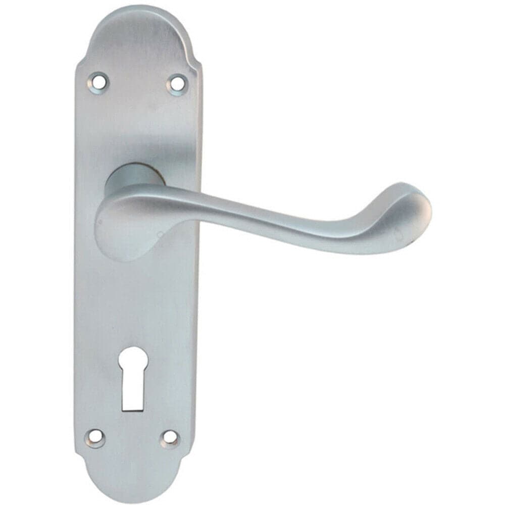 Loops PAIR Victorian Upturned Handle on Lock Backplate 170 x 42mm Satin Chrome