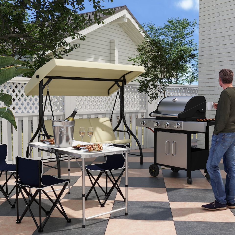 image 1 of Outsunny 4FT Garden Outdoor Camping Table Portable Folding Picnic Table Aluminium Frame with Adjustable Height 120L x 60W x 70H cm