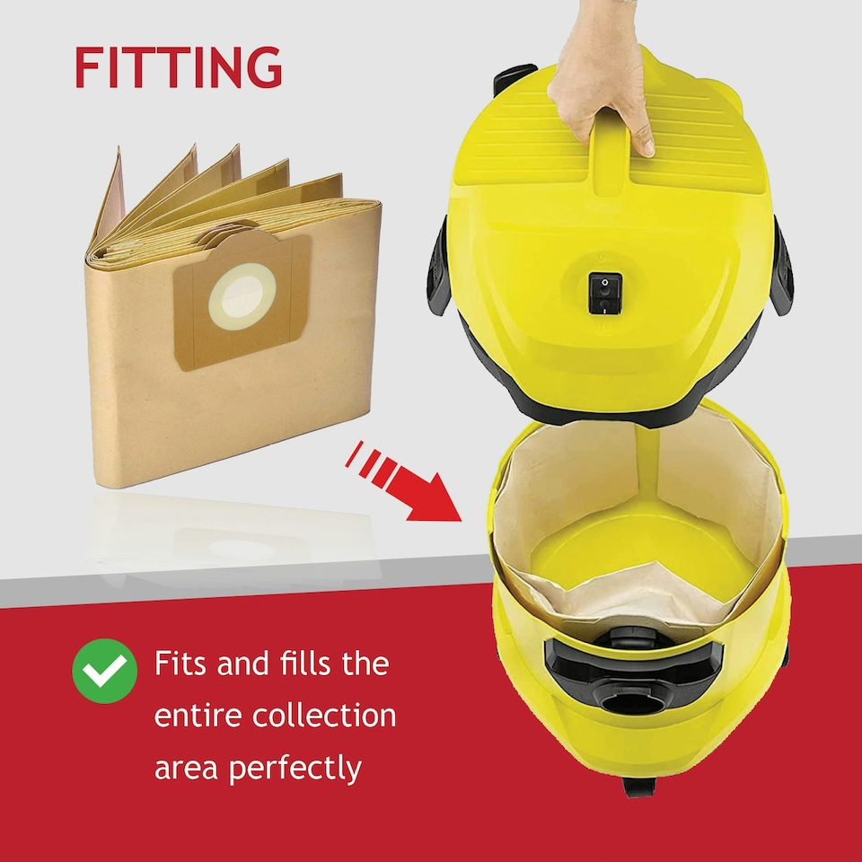 image 1 of SPARES2GO Dust Bags compatible with Karcher NT27/1 NT30/1 NT48/1 NT65/2 NT72/2 AB27 K2001 K 3011 Vacuum Cleaner (Pack of 10)