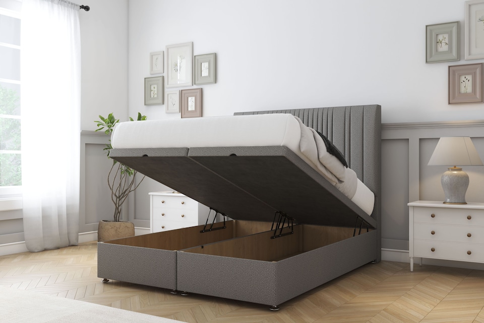 image 1 of Sloomy Kingsley Pewter Dumfries Ottoman Bed Base With 26" Strutted Headboard 5' King | Grey | Pewter | King | 1