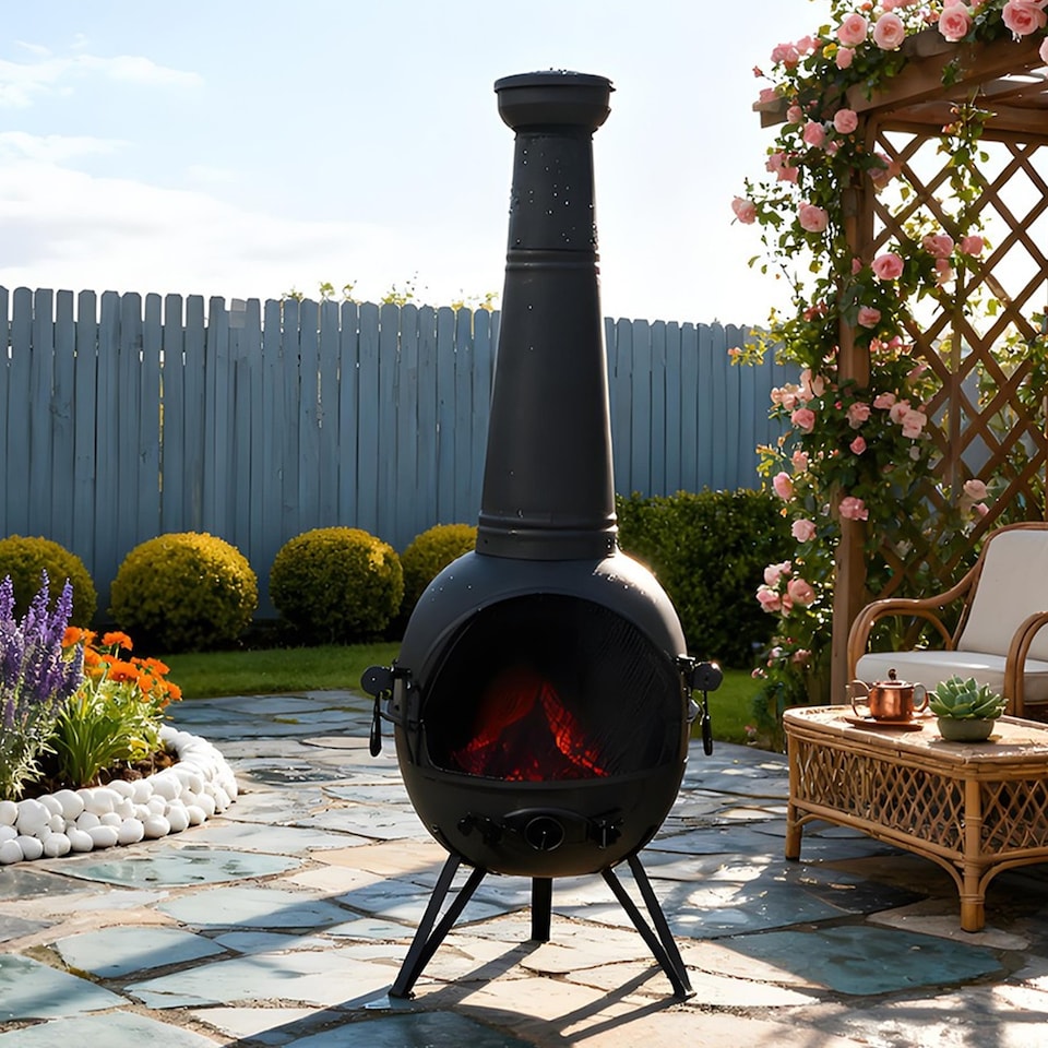 image 1 of Gr8 Garden Large 130cm Tall Garden Patio Chiminea Wood Log Burner Fire Pit BBQ Grill Heater