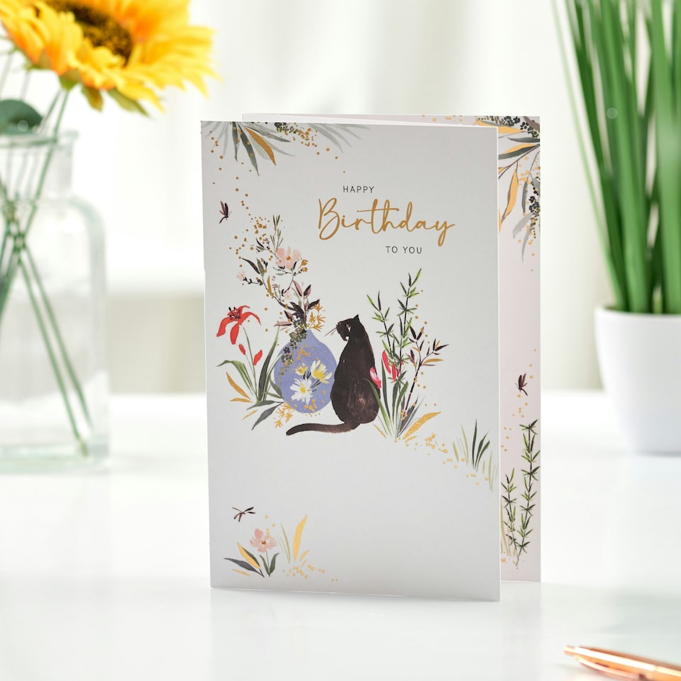 image 1 of Birthday card - Foliage and cat