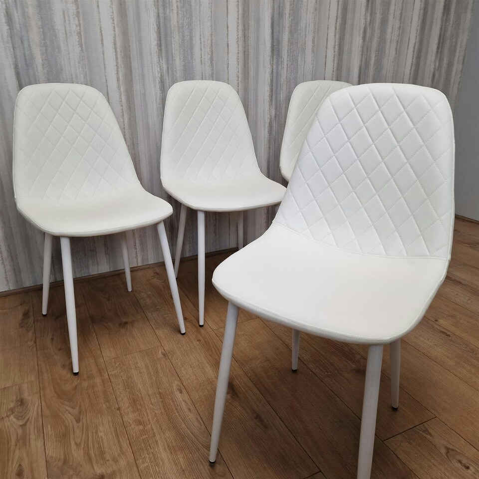 image 1 of Dining Chairs Set of 4 White Leather Kitchen Chairs White