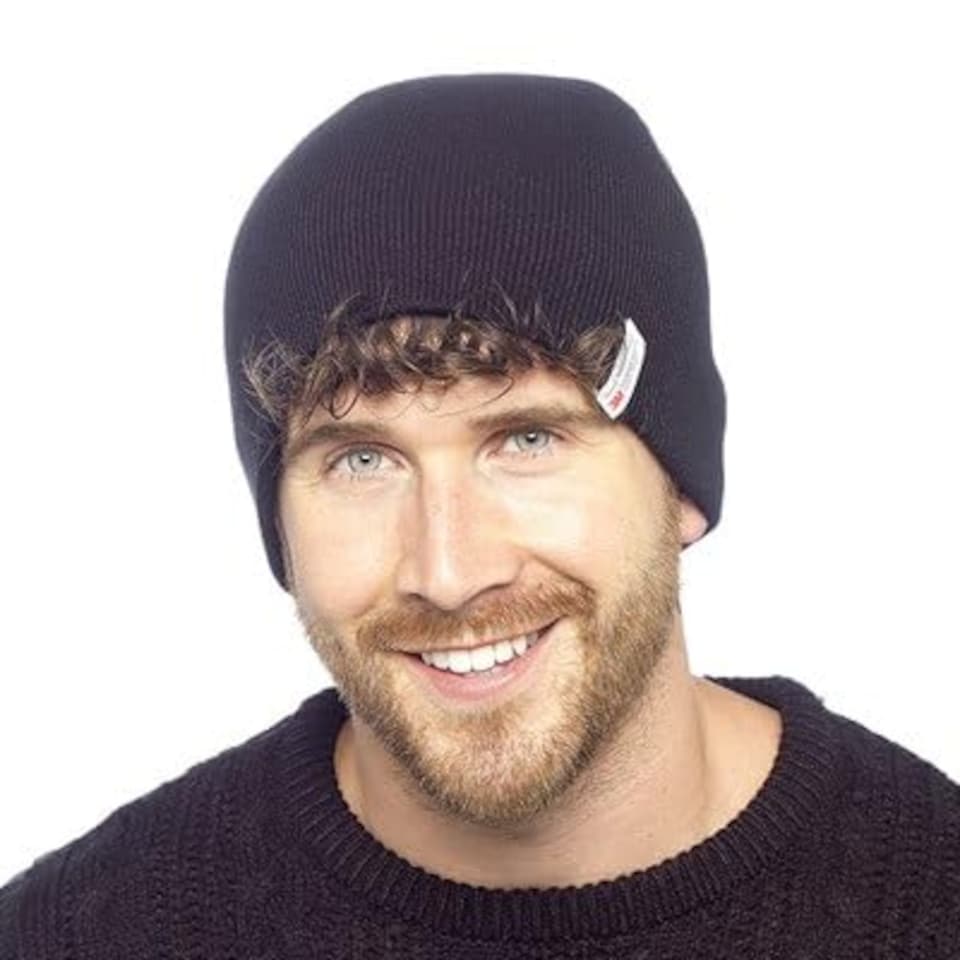 KAV Mens Beanie Hat Without Turn Up, One Size, Black Warm Knitted