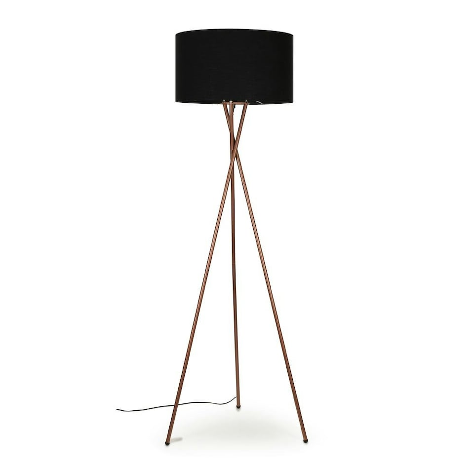 image 1 of ValueLights Camden Copper Tripod Floor Lamp Black Shade & Bulb | Black