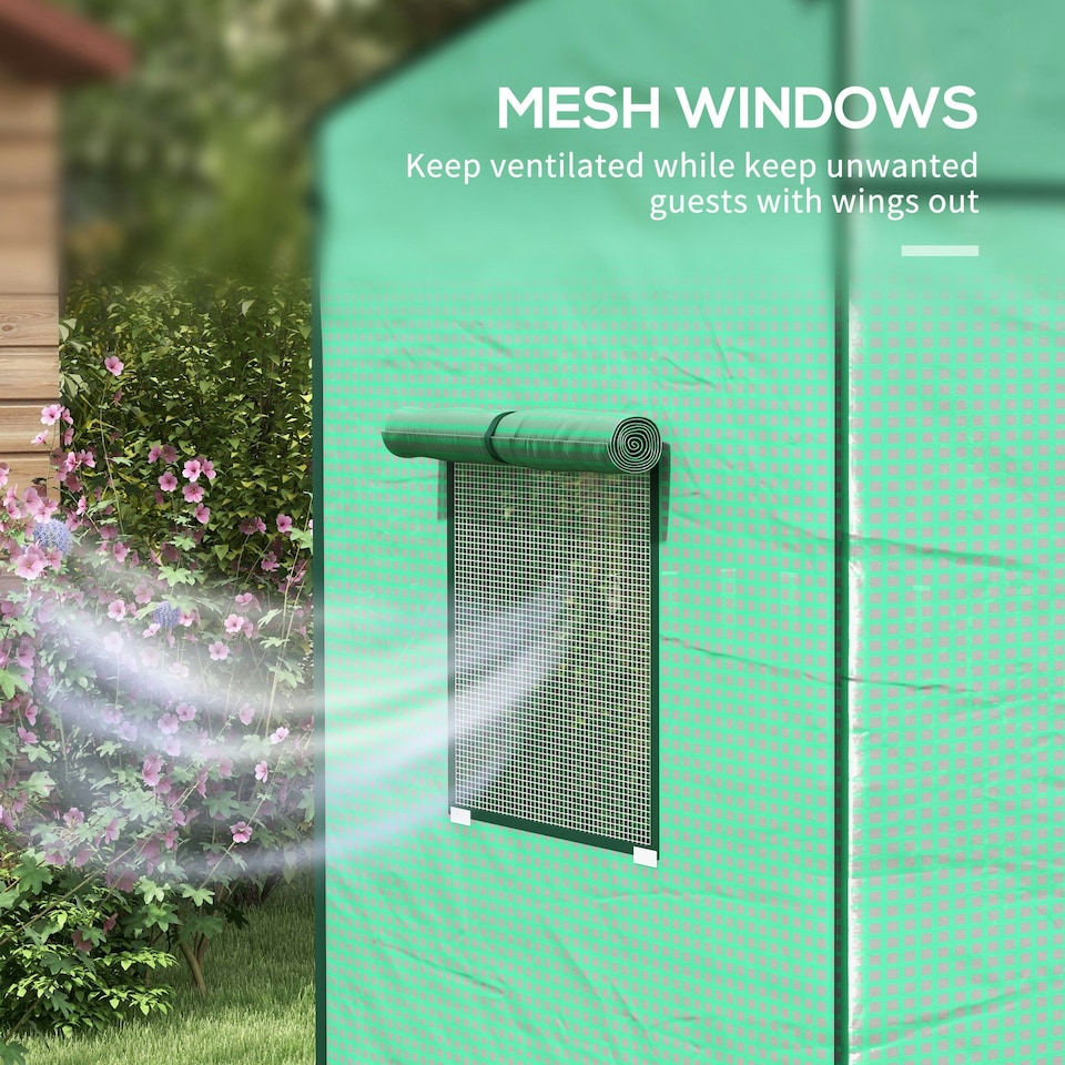 image 1 of Walk-in Garden Green House with Large Roll-up Door and 2 Mesh Windows, Green