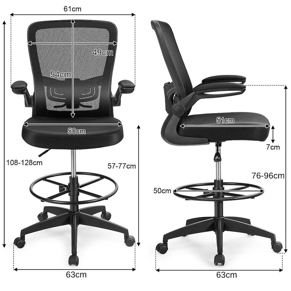 image 1 of COSTWAY High Back Mesh Drafting Chair Tall Office Chair Black