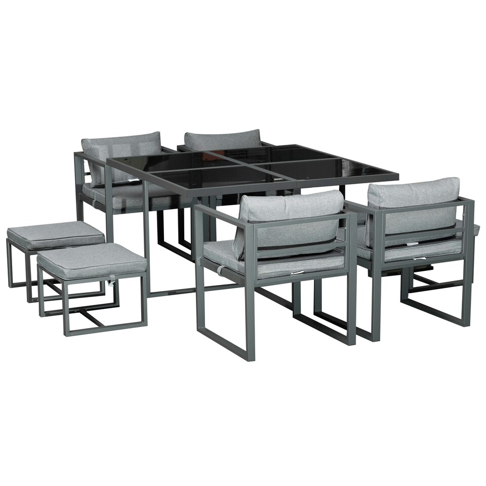 image 1 of Outsunny 9PCs Patio Dining Sets 4 Chairs 4 Ottoman Cushioned Seating