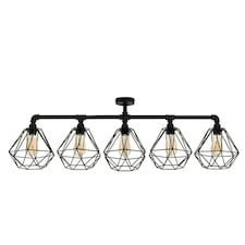 ValueLights Luiggi Matte Black Semi-Flush Light with Black Tapered Shade and E27 Pear LED 4W Warm White 2700K Bulb