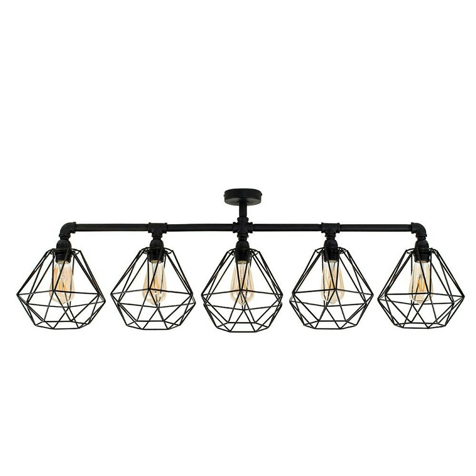 image 1 of ValueLights Luiggi Matte Black Semi-Flush Light with Black Tapered Shade and E27 Pear LED 4W Warm White 2700K Bulb