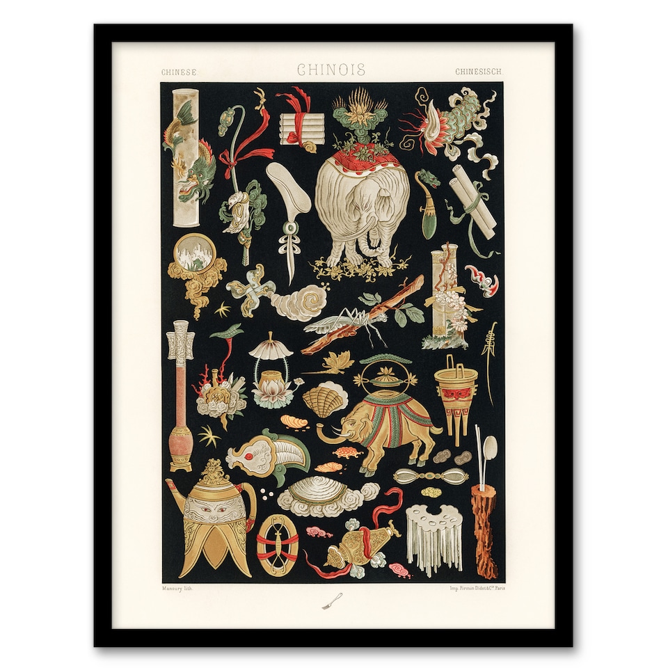 image 1 of Chinese Ornamental Objects Racinet Vintage Framed Wall Art Print 12X16"