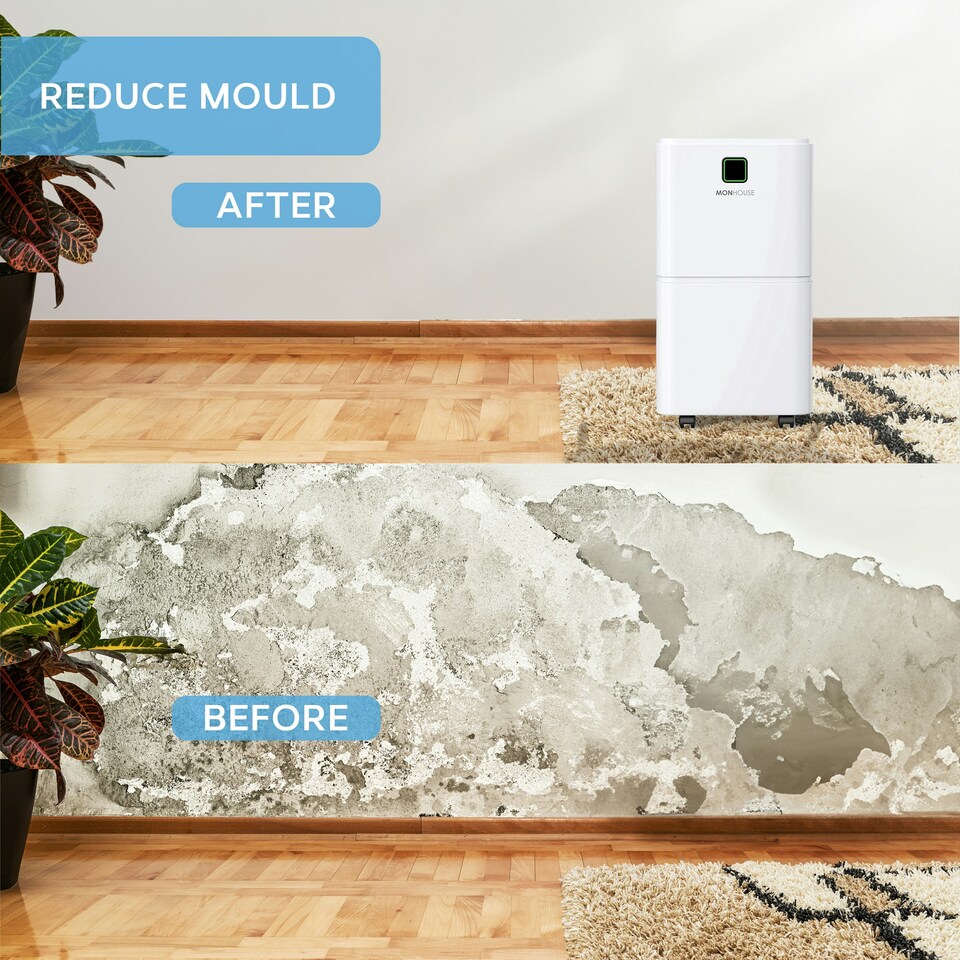 image 1 of MONHOUSE 12L/Day Digital Dehumidifier - Sleep Mode,24 HR Timer For Laundry Drying - Portable Electric Mould, Damp, Condensation Remover, Quiet Moisture Absorber