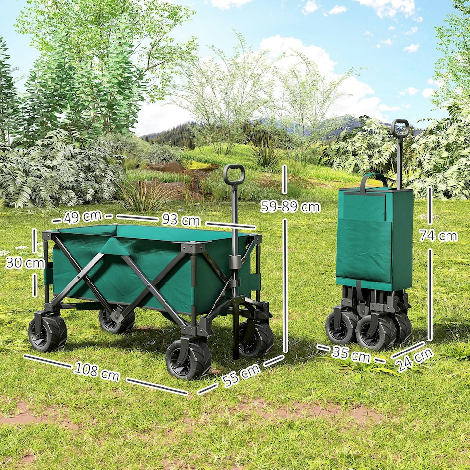 image 1 of Outsunny Outdoor Cart Folding Cargo Wagon Trailer Beach w/ Handle Dark Grey