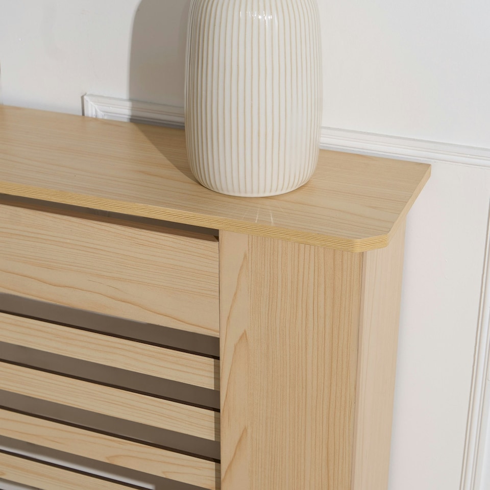 image 1 of OHS MDF Horizontal Slat Grilled Radiator Cover, Small - Natural Wood Brown | Natural Wood