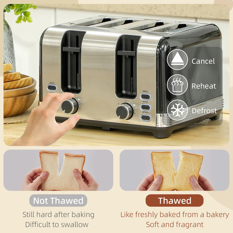image 1 of HOMCOM 1.7L 3000W Fast Boil Electric Kettle and 4 Slice Toaster Set, Black