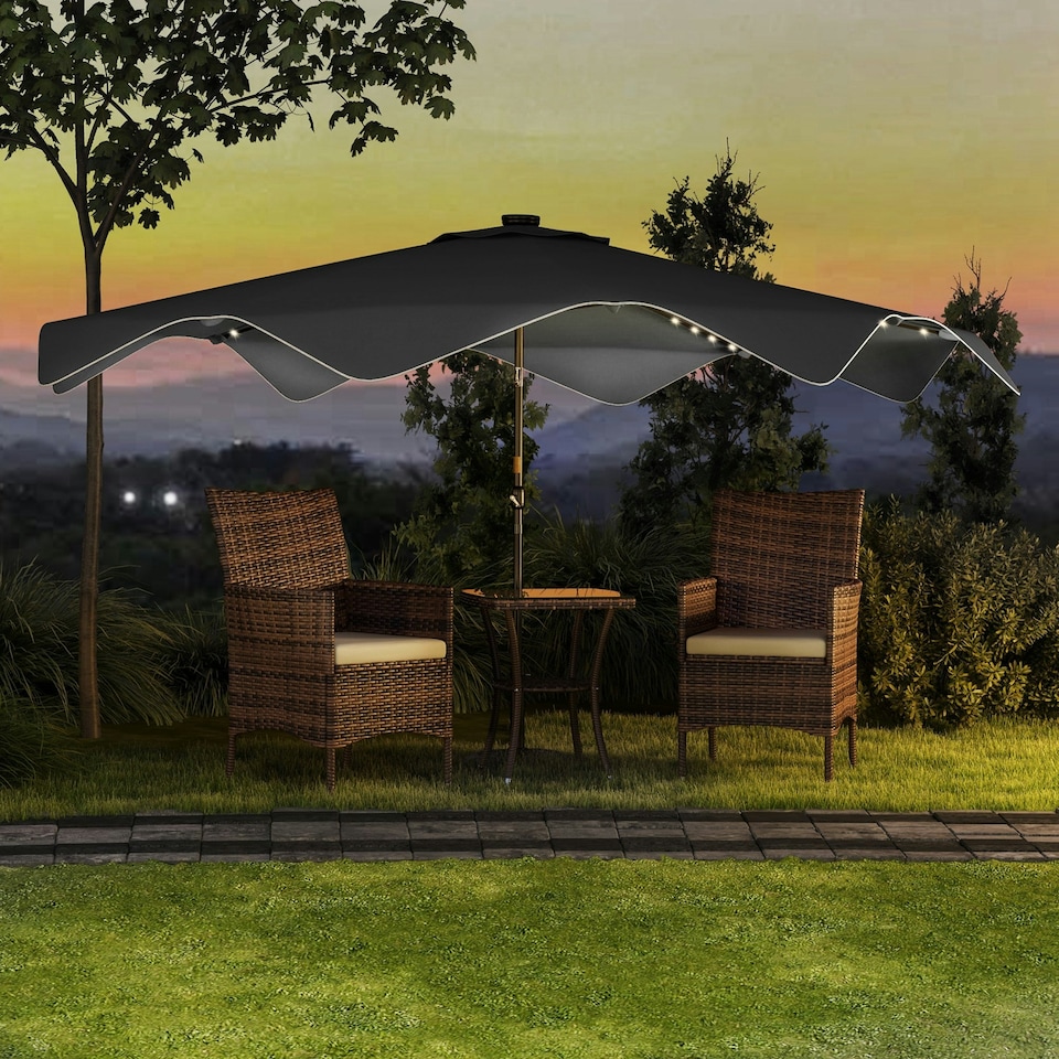 image 1 of Outsunny Garden Parasol Umbrella with LED Lights and Tilt, Table Umbrella