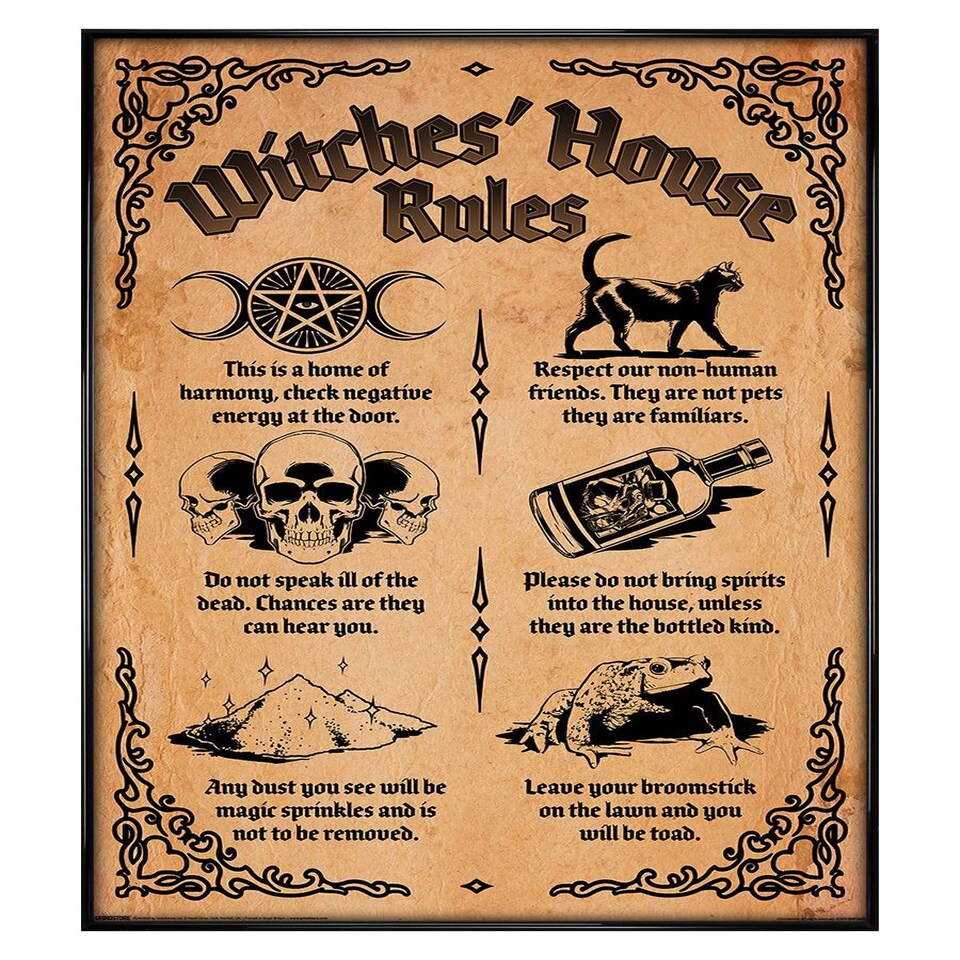 image 1 of Black Gloss Framed Witches' House Rules Maxi Poster
