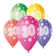 Assorted Colour Cosmic Stars Age 30 Latex Balloons 33cm / 13 in - Pack of 6