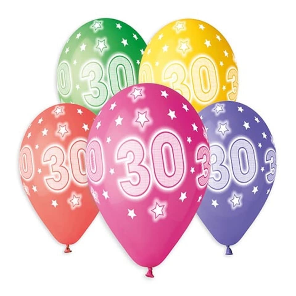image 1 of Assorted Colour Cosmic Stars Age 30 Latex Balloons 33cm / 13 in - Pack of 6