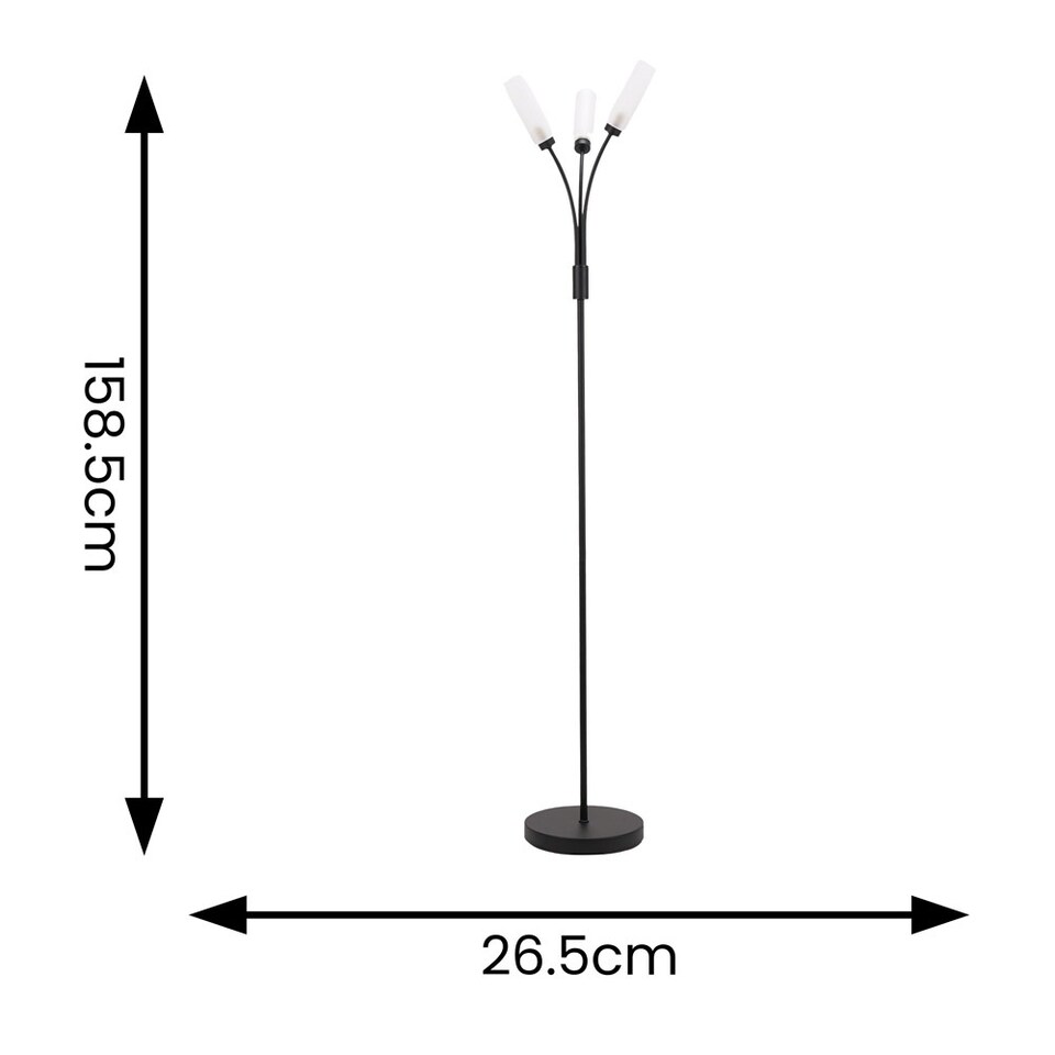 image 1 of ValueLights Maya Matte Black 3 Way Curved Arm Upright Floor Lamp | Black