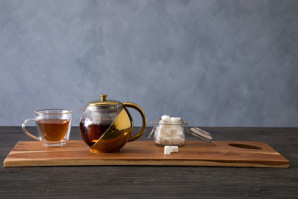 image 1 of Interiors By Premier Durable Gold Finish Glass 600Ml Teapot With Infuser, Durable Tea Pot For Dining Table, Practical Tea Pot