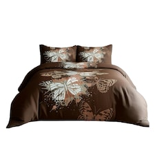 Duvet Cover And Pillowcase Set Purple Pink Chocolate Butterfly Design Polycotton Bed Linen Brown | Brown | King