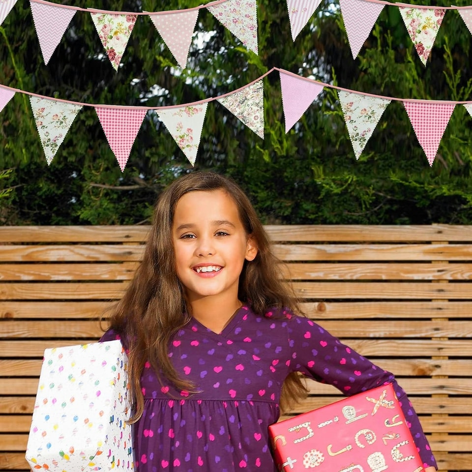 image 1 of Pink Vintage Print Party Bunting 10m with 20 Pennants