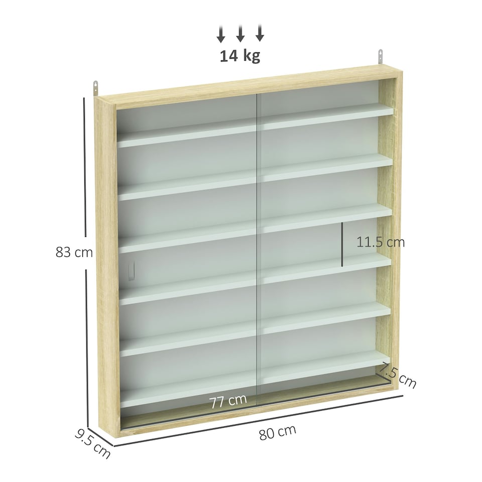 image 1 of HOMCOM 7-Tier Wall Display Cabinet w/ Shelves Glass Doors, Rustic Brown Yellow