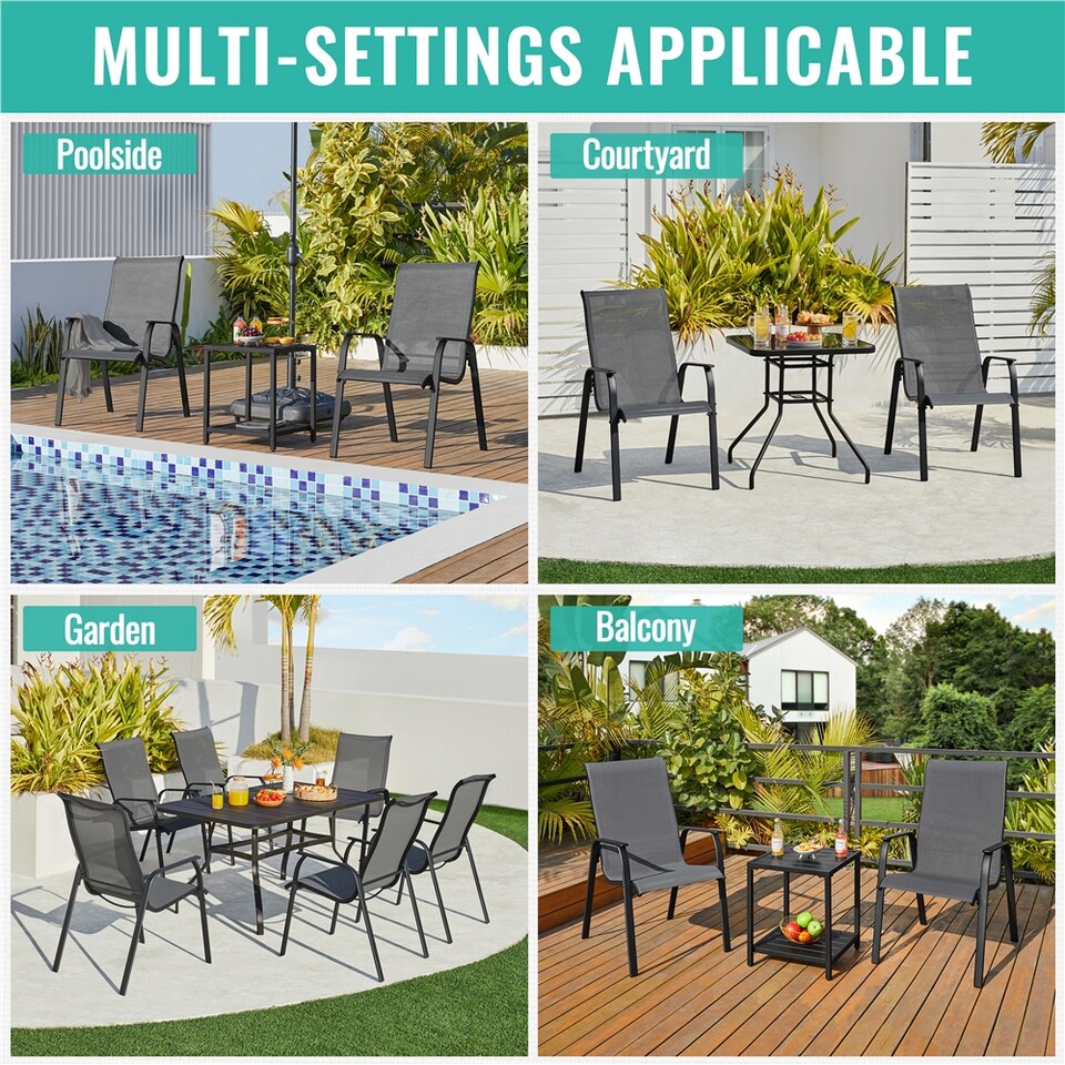 image 1 of Yaheetech Set of 2 Outdoor Texteline Stackable Dining Chairs with Backrest-Grey | Grey | Grey | One Size