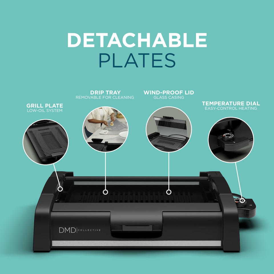 image 1 of DMD Smokeless Electric Barbecue Grill Hot Plate with Glass Lid