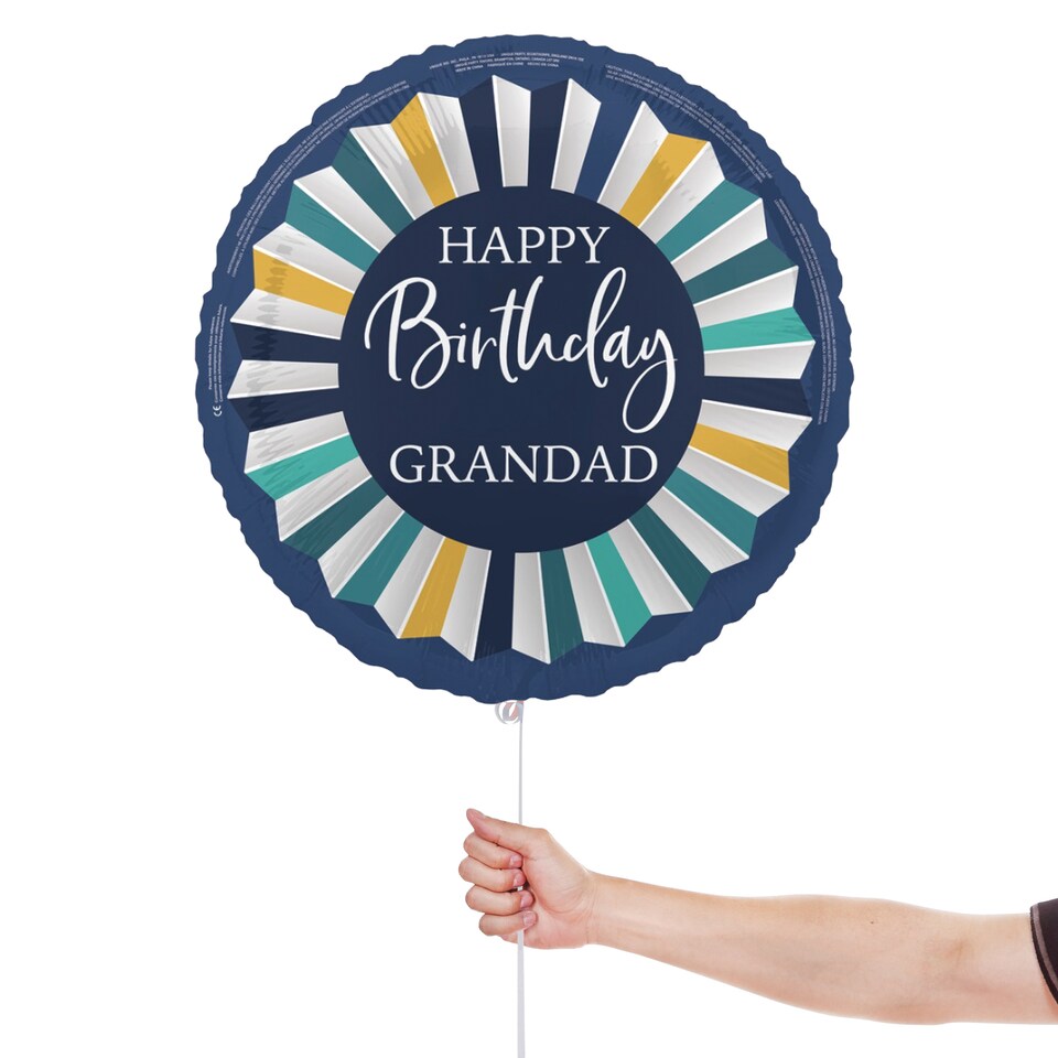 image 1 of Happy Birthday Grandad Round Foil Helium Balloon 46cm / 18 in | Blue