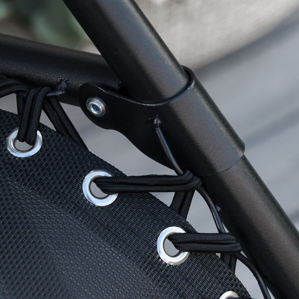 image 1 of Outsunny Garden Rocking Chair Folding Recliner Outdoor Adjustable Sun Lounger Rocker Zero-Gravity Seat with Headrest Side Holder Patio Deck - Black