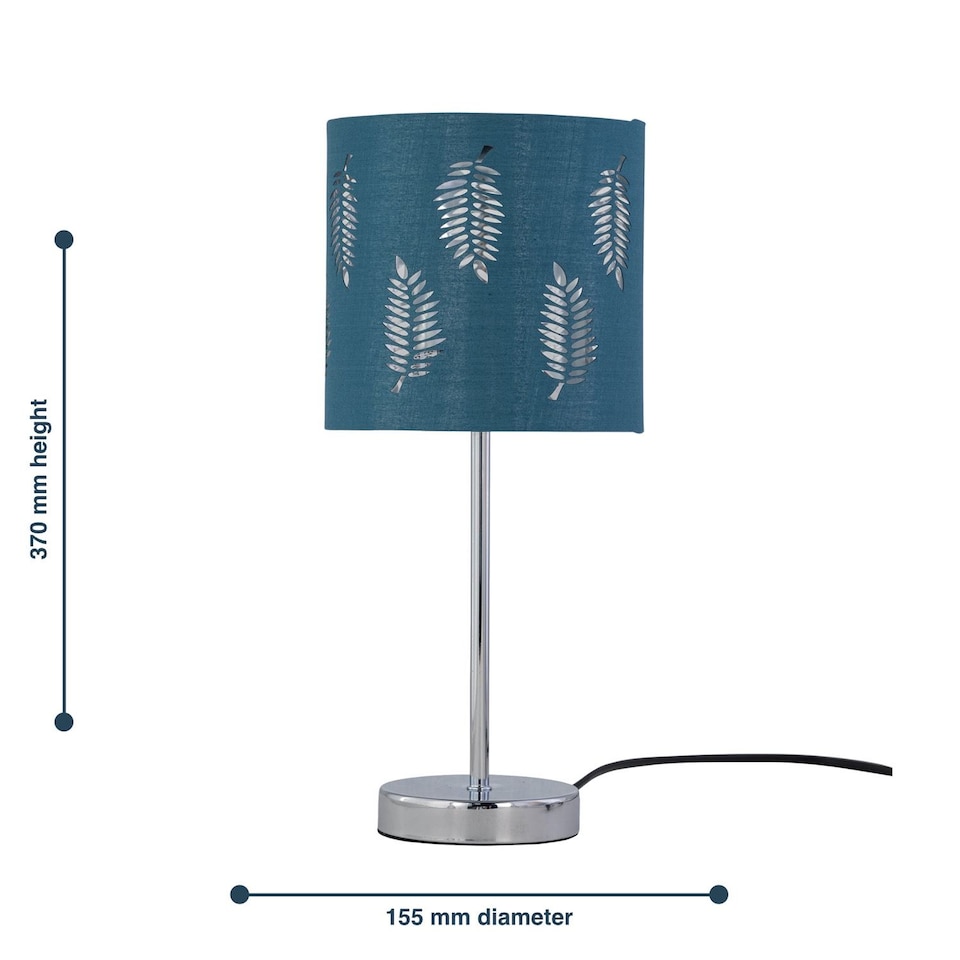 image 1 of Set of 2 Chrome Stick Table Lamps with Teal Fern Cut Out Shades | Chrome | Green | Medium | 2